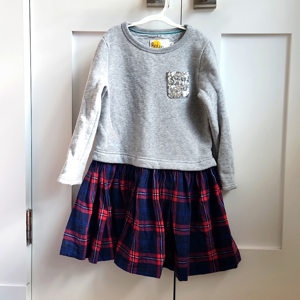 Mini Boden Plaid Sweatshirt Dress  6-7
